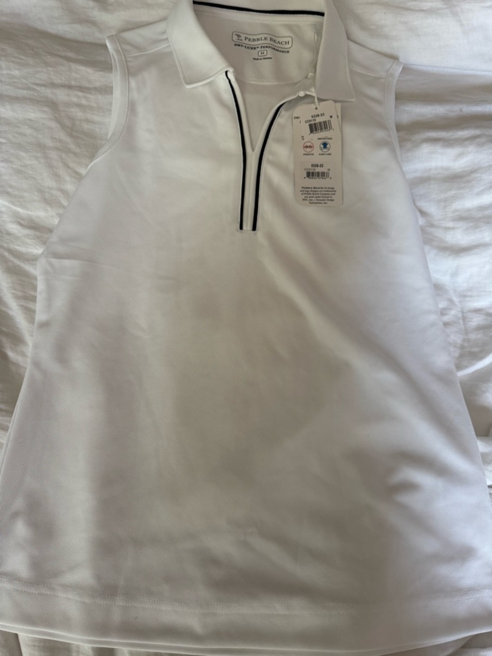 Pebble Beach White Sleeveless Polo Tank with Contrast Trim golf tennis